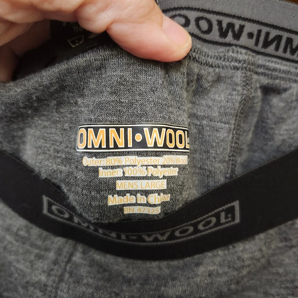 Omni-Wool Mens Thermal Base Layer Leggings‎ Heather Grey Wool Blend Large Winter